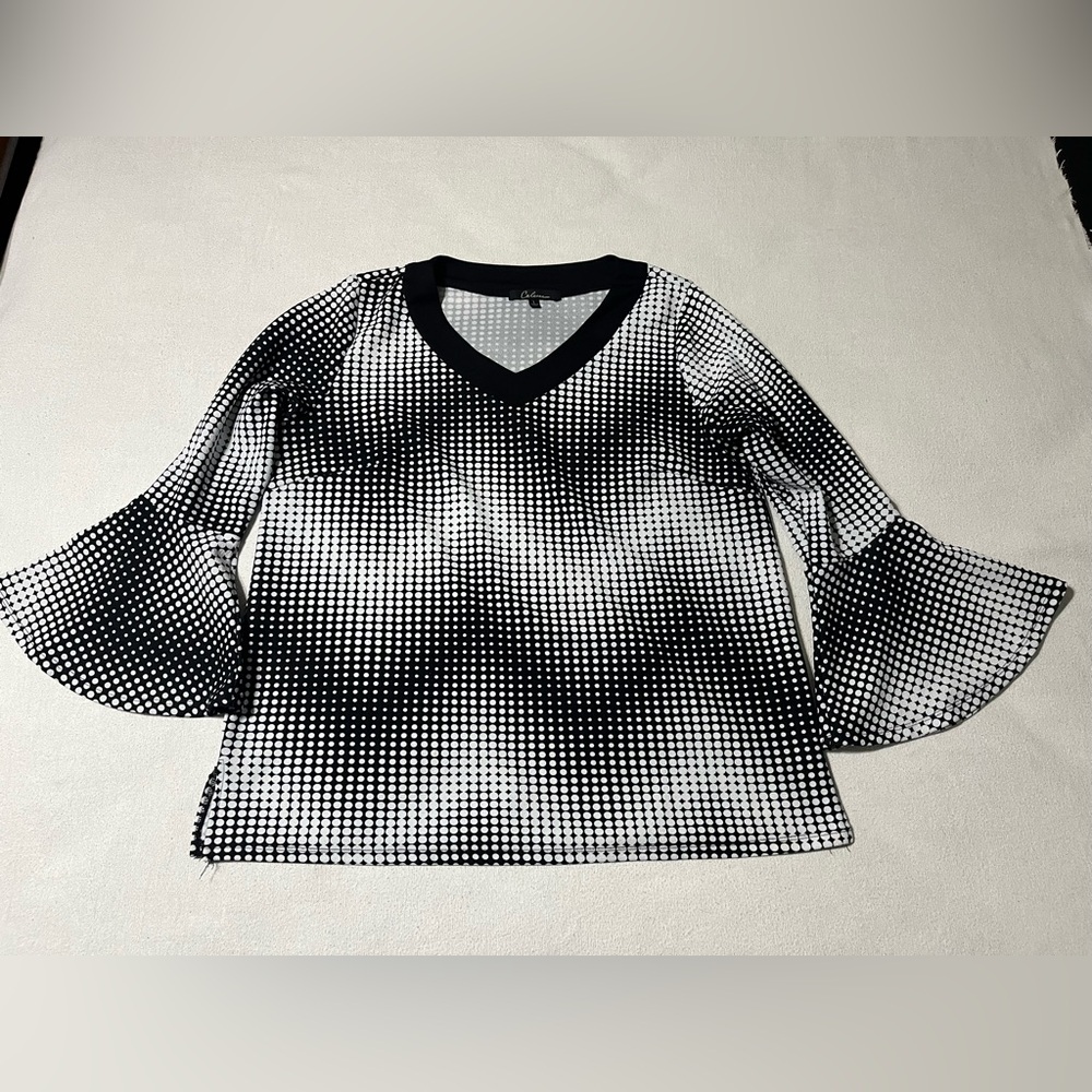 Calessa Women's Large Black White Polka Dots Top Tunic